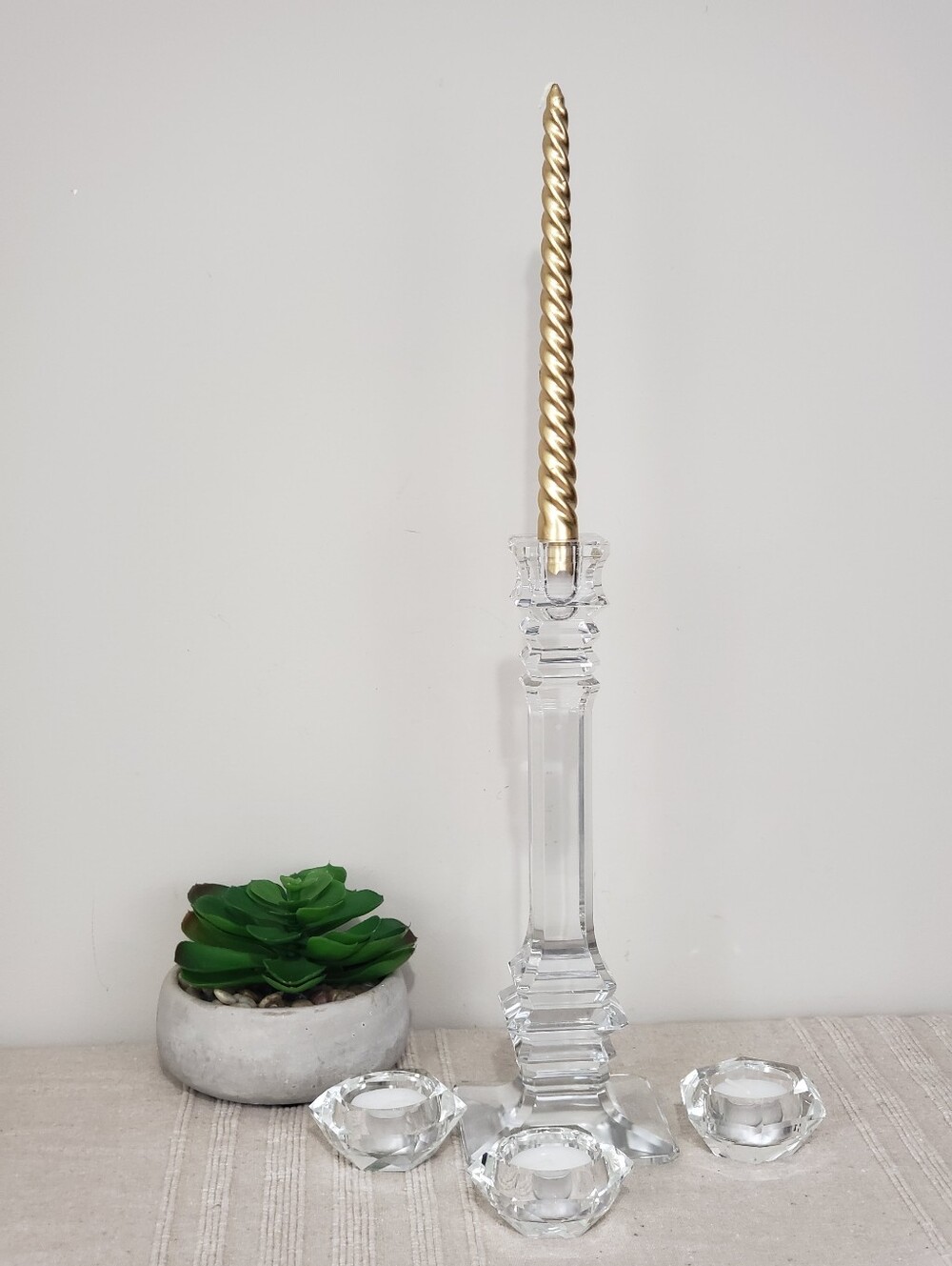 Vintage TOWLE Crystal Column Pillar Candlestick & Unbranded Tealight Holders